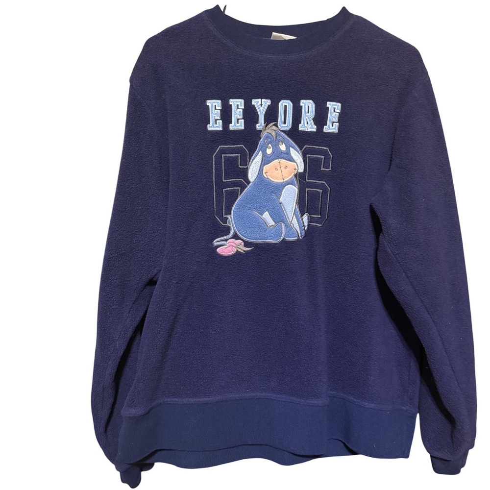 Disney Store Eeyore Fleece Sweatshirt Navy Blue Embroidered Winnie the Pooh S
